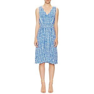 Kate Spade Blue White Island Stamp Tie-Back Sleeveless Dress Size L